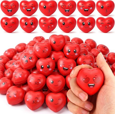 Libima 80 Pcs Valentine's Day Heart Stress Ball with Fun Faces Kids Fidget Toy Slow Rise Relief Foam Stress Ball for Valentine Party Favors Classroom School Exchange Prizes Gift Party Present Filler in Saudi Arabia