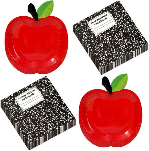 48 Pcs Back to School Tableware Set First Day of School Party Supplies Red Apple Paper Plates Composition Notebook Napkins Classroom Decoration for Kindergarten Preschool Teacher Party Serve 24 in Saudi Arabia