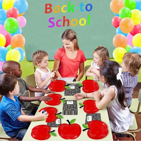 48 Pcs Back to School Tableware Set First Day of School Party Supplies Red Apple Paper Plates Composition Notebook Napkins Classroom Decoration for Kindergarten Preschool Teacher Party Serve 24 in Saudi Arabia