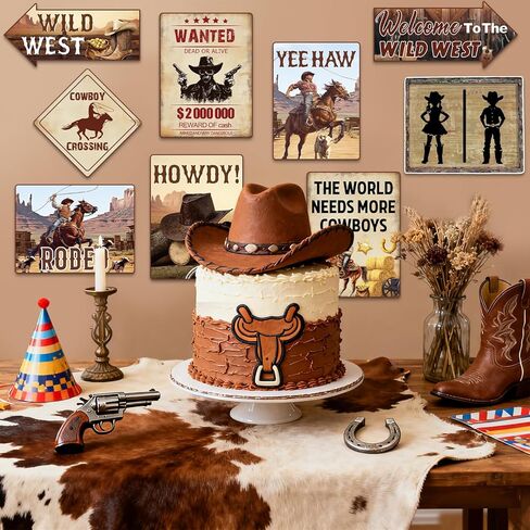 ديكورات الحفلات الغربية، لافتات جدارية لرعاة البقر في الغرب المتوحش، علامات مضحكة لتزيين الحفلات، قطع مركزية للطاولات، لافتات جدار الباب، نوافذ، صور دعائم للفتيات والأولاد in Kuwait