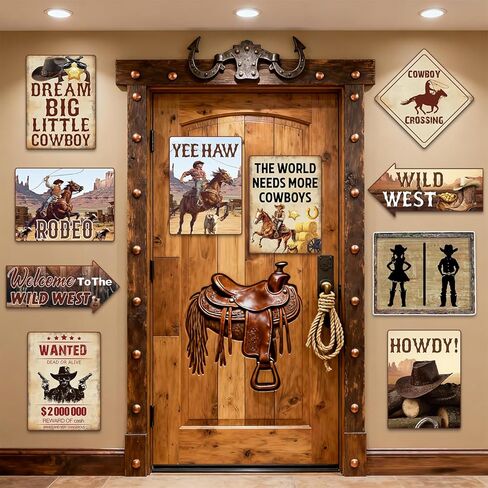 ديكورات الحفلات الغربية، لافتات جدارية لرعاة البقر في الغرب المتوحش، علامات مضحكة لتزيين الحفلات، قطع مركزية للطاولات، لافتات جدار الباب، نوافذ، صور دعائم للفتيات والأولاد in Kuwait