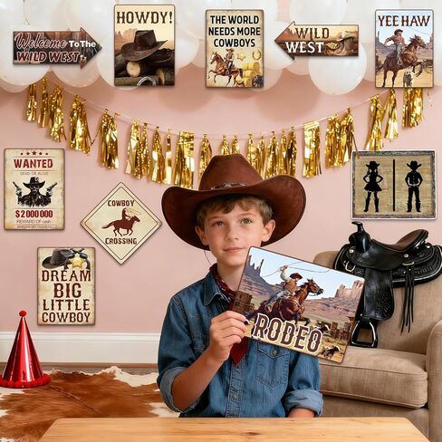 ديكورات الحفلات الغربية، لافتات جدارية لرعاة البقر في الغرب المتوحش، علامات مضحكة لتزيين الحفلات، قطع مركزية للطاولات، لافتات جدار الباب، نوافذ، صور دعائم للفتيات والأولاد in Kuwait