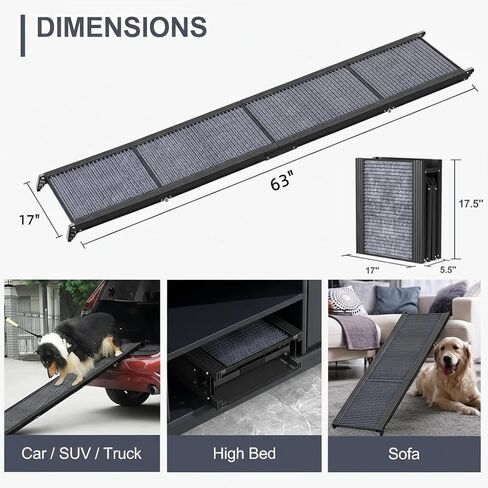 Dog Ramp for Car, Folding Pet Ramp with Comfortable Carpet Surface, Holds Up to 250lbs, Non-Slip 63" Portable Large Dog Stairs for Bed, SUV & Truck in Saudi Arabia