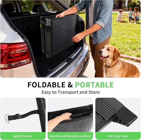 Dog Ramp for Car, Folding Pet Ramp with Comfortable Carpet Surface, Holds Up to 250lbs, Non-Slip 63" Portable Large Dog Stairs for Bed, SUV & Truck in Saudi Arabia