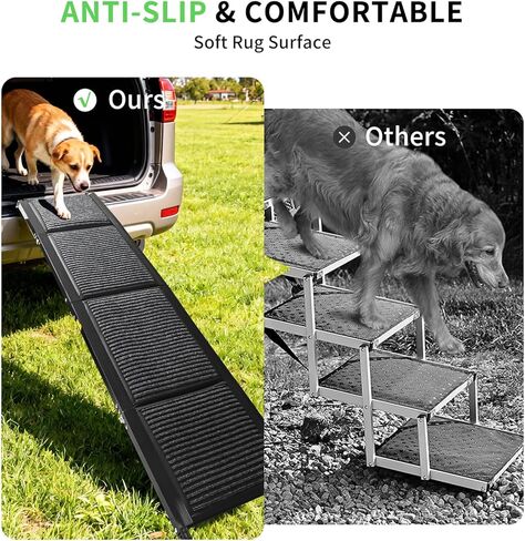 Dog Ramp for Car, Folding Pet Ramp with Comfortable Carpet Surface, Holds Up to 250lbs, Non-Slip 63" Portable Large Dog Stairs for Bed, SUV & Truck in Saudi Arabia