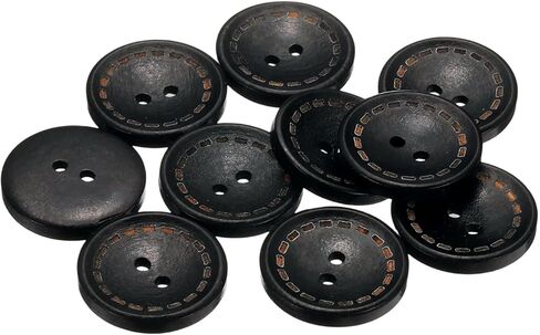 HARFINGTON 10pcs 40L Wooden Sewing Button 1"(25mm) 2 Holes Wood Round Craft Replacement Buttons for Sewing Clothing Pillow DIY Crafts Decoration, Black in Saudi Arabia
