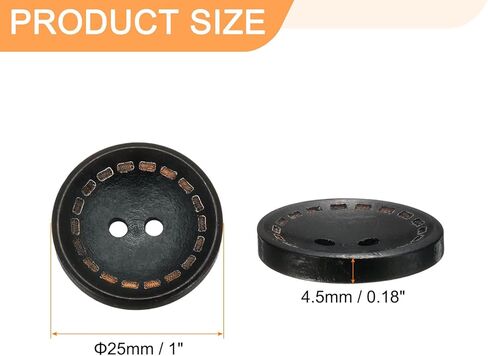 HARFINGTON 10pcs 40L Wooden Sewing Button 1"(25mm) 2 Holes Wood Round Craft Replacement Buttons for Sewing Clothing Pillow DIY Crafts Decoration, Black in Saudi Arabia