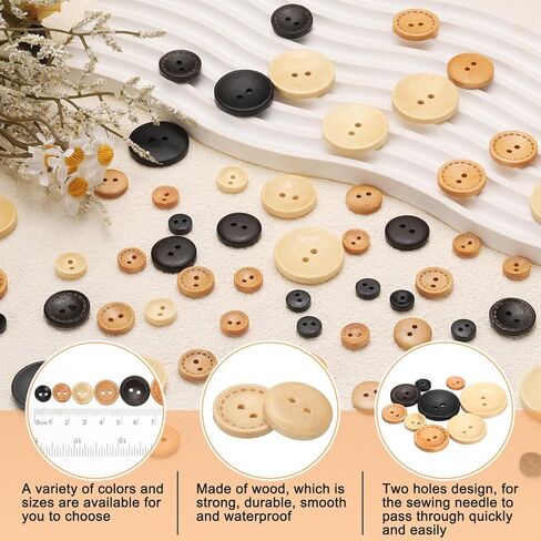 HARFINGTON 10pcs 40L Wooden Sewing Button 1"(25mm) 2 Holes Wood Round Craft Replacement Buttons for Sewing Clothing Pillow DIY Crafts Decoration, Black in Saudi Arabia