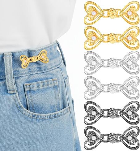 6Pcs Pants Waist Tightener, Adjustable Jeans Waist Tightener Clip, Detachable Pants Clips to Tighten Waists, Heart Button Pins for Loose Jeans Skirts Dresses,Women & Girls Cloths Decor Accessories in Saudi Arabia
