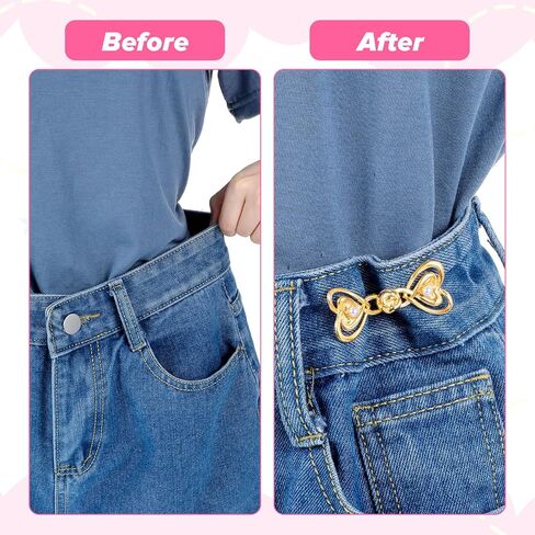 6Pcs Pants Waist Tightener, Adjustable Jeans Waist Tightener Clip, Detachable Pants Clips to Tighten Waists, Heart Button Pins for Loose Jeans Skirts Dresses,Women & Girls Cloths Decor Accessories in Saudi Arabia