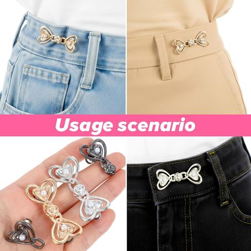 6Pcs Pants Waist Tightener, Adjustable Jeans Waist Tightener Clip, Detachable Pants Clips to Tighten Waists, Heart Button Pins for Loose Jeans Skirts Dresses,Women & Girls Cloths Decor Accessories in Saudi Arabia