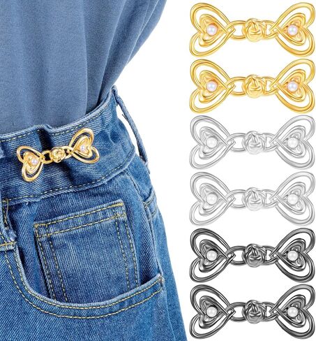 6Pcs Pants Waist Tightener, Adjustable Jeans Waist Tightener Clip, Detachable Pants Clips to Tighten Waists, Heart Button Pins for Loose Jeans Skirts Dresses,Women & Girls Cloths Decor Accessories in Saudi Arabia