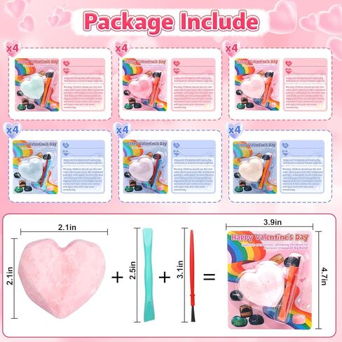 Valentines Day Cards for Kids School Classroom - 24 Pack Gemstone Dig Kits with Cards, Class Exchange Gifts for Girls and Boys, Valentines Party Favors, Goodie Bag Stuffers in Saudi Arabia