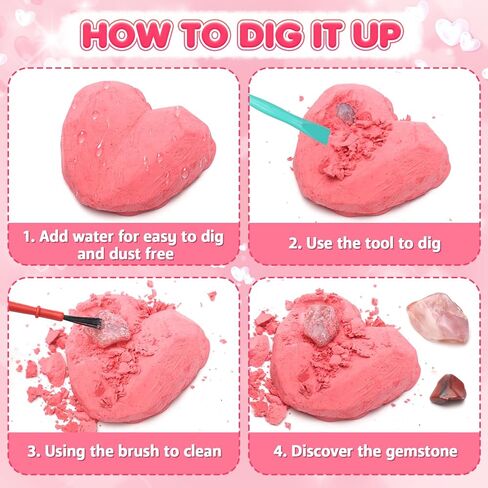 Valentines Day Cards for Kids School Classroom - 24 Pack Gemstone Dig Kits with Cards, Class Exchange Gifts for Girls and Boys, Valentines Party Favors, Goodie Bag Stuffers in Saudi Arabia