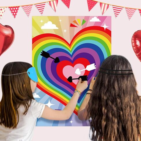 ألعاب عيد الحب من Hxezoc للأطفال دبوس السهم على القلب مع 30 قطعة من ملصقات الأسهم، مجموعة ألعاب حفلات عيد الحب الكبيرة للأولاد والبنات، تتضمن ملصقًا وعصابة للعينين وملصقات ولاصق in Saudi Arabia