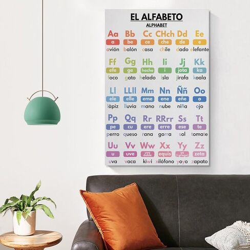 Spanish Alphabet Poster，Spanish Letters, Chart for Homeschool, Classroom Poster, Educational Poster Poster for Room Aesthetic Posters & Prints on Canvas Wall Art Poster for Room 12x18inch(30x45cm) in Saudi Arabia