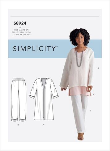 Simplicity Sewing Pattern S8924 سترة Misses، سترة علوية، سترة وبنطلون سهل الارتداء، U5 (16-18-20-22-24) in Kuwait