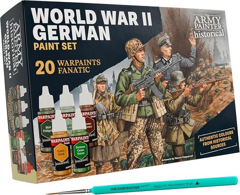 The Army Painter Historical: WWII German Paint Set Combo, 20 x 18 ml Warpaints Fanatic: 14 acrylic, 4 Washes, 1 Effect, 1 Metallic & 1 Brush, Miniature Paint to recreate the Blitzkrieg in Saudi Arabia