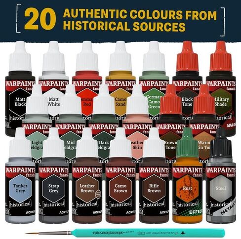 The Army Painter Historical: WWII German Paint Set Combo, 20 x 18 ml Warpaints Fanatic: 14 acrylic, 4 Washes, 1 Effect, 1 Metallic & 1 Brush, Miniature Paint to recreate the Blitzkrieg in Saudi Arabia
