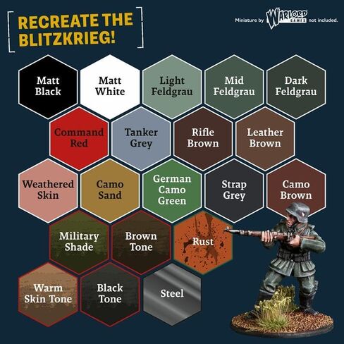 The Army Painter Historical: WWII German Paint Set Combo, 20 x 18 ml Warpaints Fanatic: 14 acrylic, 4 Washes, 1 Effect, 1 Metallic & 1 Brush, Miniature Paint to recreate the Blitzkrieg in Saudi Arabia