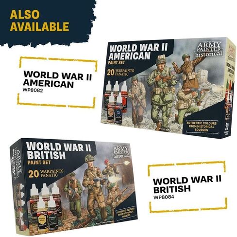 The Army Painter Historical: WWII German Paint Set Combo, 20 x 18 ml Warpaints Fanatic: 14 acrylic, 4 Washes, 1 Effect, 1 Metallic & 1 Brush, Miniature Paint to recreate the Blitzkrieg in Saudi Arabia