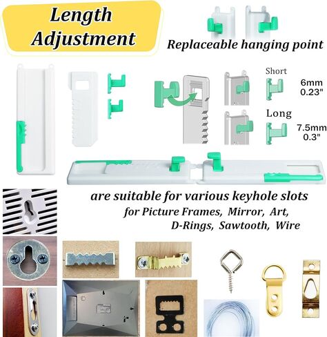 Adjustable Damage Free Picture Hanging Frame Hangers, Wall Hooks with Adhesive Strips and Level Tool, Fits Sawtooth, Wire, D-Ring & Keyhole Frames, Canvas Art & Wall Decor, Strong Hold in Saudi Arabia