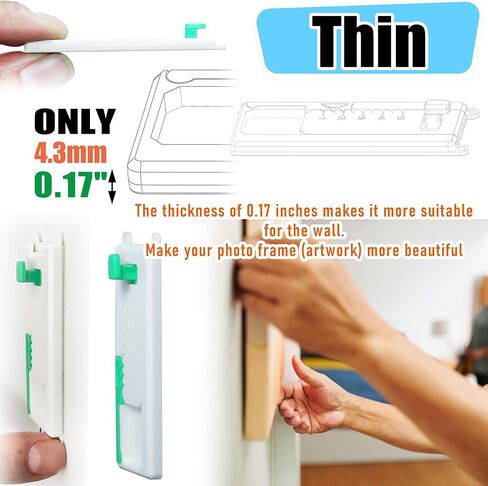 Adjustable Damage Free Picture Hanging Frame Hangers, Wall Hooks with Adhesive Strips and Level Tool, Fits Sawtooth, Wire, D-Ring & Keyhole Frames, Canvas Art & Wall Decor, Strong Hold in Saudi Arabia