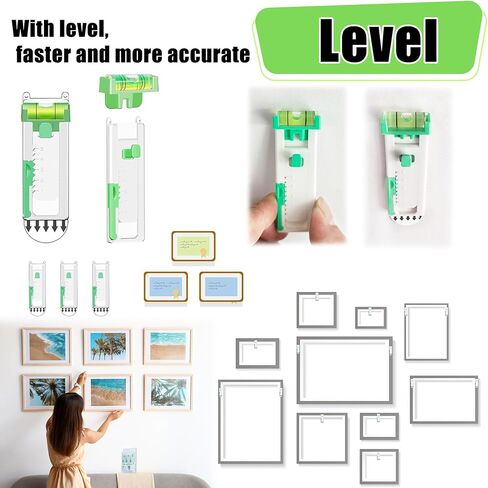 Adjustable Damage Free Picture Hanging Frame Hangers, Wall Hooks with Adhesive Strips and Level Tool, Fits Sawtooth, Wire, D-Ring & Keyhole Frames, Canvas Art & Wall Decor, Strong Hold in Saudi Arabia
