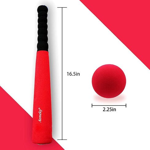 Aoneky 16.5 inch Min Foam Baseball Bat and Ball for Toddler - Indoor Soft Super Safe T Ball Bat Toys Set for Kids Age 1 Years Old (Red) in Saudi Arabia