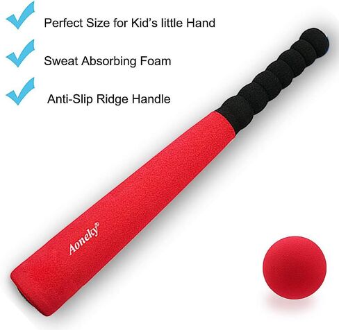 Aoneky 16.5 inch Min Foam Baseball Bat and Ball for Toddler - Indoor Soft Super Safe T Ball Bat Toys Set for Kids Age 1 Years Old (Red) in Saudi Arabia