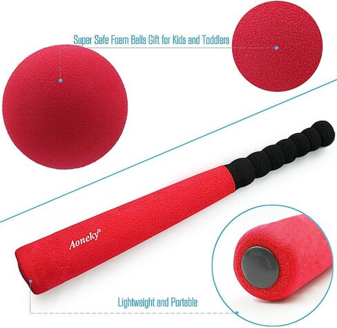 Aoneky 16.5 inch Min Foam Baseball Bat and Ball for Toddler - Indoor Soft Super Safe T Ball Bat Toys Set for Kids Age 1 Years Old (Red) in Saudi Arabia