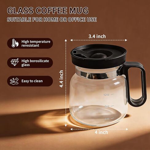16 Oz Glass Coffee Pot Mug, Mini Coffee Pot Cup, Novelty Heatproof Large Capacity Clear Cup with Handle & Spill Proof Lid, Comes Straw & Coasters, Ideal Gift for Coffee Lovers in Saudi Arabia