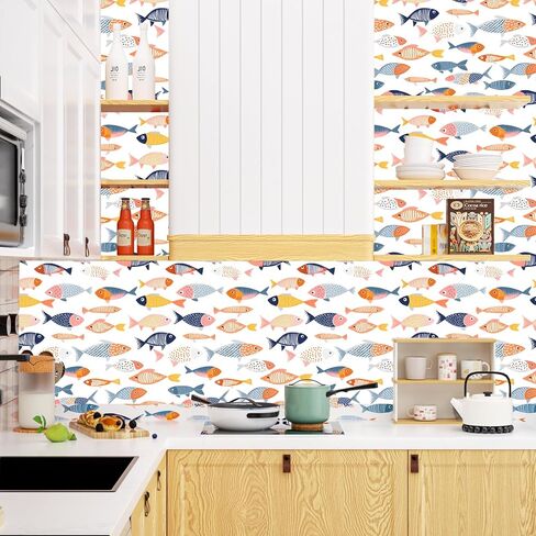 Fish Peel and Stick Wallpaper Vintage Boho Leaf Contact Paper White Floral Wall Mural Home Vinyl Waterproof Self Adhesive Removable Renter Friendly Wall Paper 17.5" x 118" in Saudi Arabia