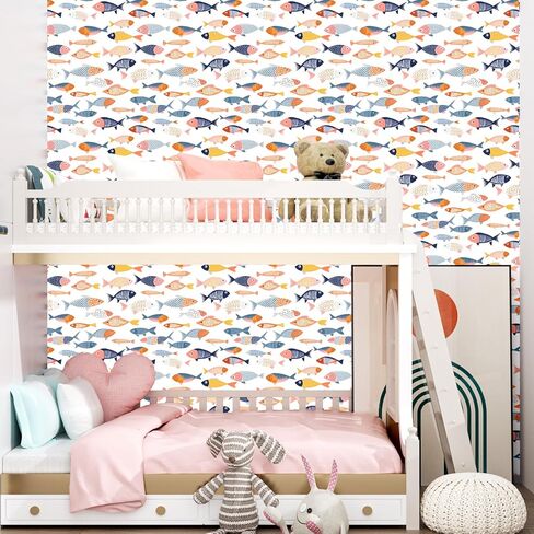 Fish Peel and Stick Wallpaper Vintage Boho Leaf Contact Paper White Floral Wall Mural Home Vinyl Waterproof Self Adhesive Removable Renter Friendly Wall Paper 17.5" x 118" in Saudi Arabia