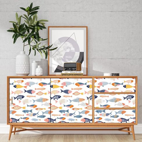 Fish Peel and Stick Wallpaper Vintage Boho Leaf Contact Paper White Floral Wall Mural Home Vinyl Waterproof Self Adhesive Removable Renter Friendly Wall Paper 17.5" x 118" in Saudi Arabia