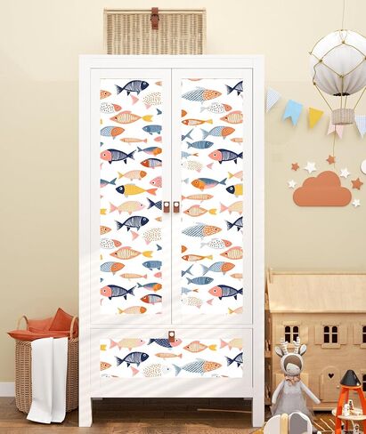 Fish Peel and Stick Wallpaper Vintage Boho Leaf Contact Paper White Floral Wall Mural Home Vinyl Waterproof Self Adhesive Removable Renter Friendly Wall Paper 17.5" x 118" in Saudi Arabia