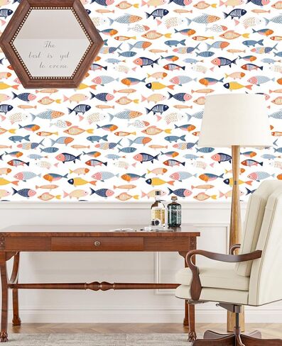 Fish Peel and Stick Wallpaper Vintage Boho Leaf Contact Paper White Floral Wall Mural Home Vinyl Waterproof Self Adhesive Removable Renter Friendly Wall Paper 17.5" x 118" in Saudi Arabia