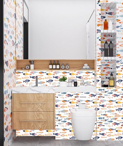 Fish Peel and Stick Wallpaper Vintage Boho Leaf Contact Paper White Floral Wall Mural Home Vinyl Waterproof Self Adhesive Removable Renter Friendly Wall Paper 17.5" x 118" in Saudi Arabia