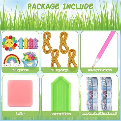 20 PCS Spring Diamond Painting Tags for Kids, DIY Diamond Painting Key Chain Decoration Hanging Pendant Handcraft Cards for Crafts Home Decor (Spring) in Saudi Arabia