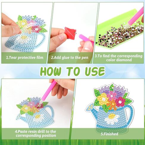 20 PCS Spring Diamond Painting Tags for Kids, DIY Diamond Painting Key Chain Decoration Hanging Pendant Handcraft Cards for Crafts Home Decor (Spring) in Saudi Arabia