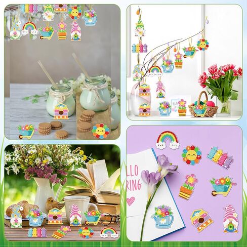 20 PCS Spring Diamond Painting Tags for Kids, DIY Diamond Painting Key Chain Decoration Hanging Pendant Handcraft Cards for Crafts Home Decor (Spring) in Saudi Arabia