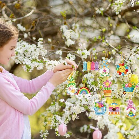 20 PCS Spring Diamond Painting Tags for Kids, DIY Diamond Painting Key Chain Decoration Hanging Pendant Handcraft Cards for Crafts Home Decor (Spring) in Saudi Arabia