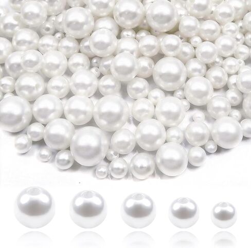 TOAOB 200pcs Pearl Beads for Jewelry Making 4mm to 12mm White Loose Pearls Craft Beads with Holes for DIY Craft Necklaces Bracelets Sewing Crafts Party Home Decoration in Kuwait