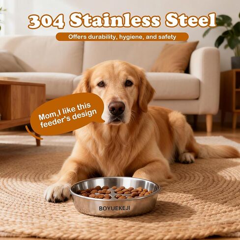 BOYUEKEJI Stainless Steel Slow Feeder Dog Bowl, 304 Grade MetalPet Food Bowl, Teddy Cat Design Insert, Healthy Feeding Solution for Dogs, Cats in Kuwait