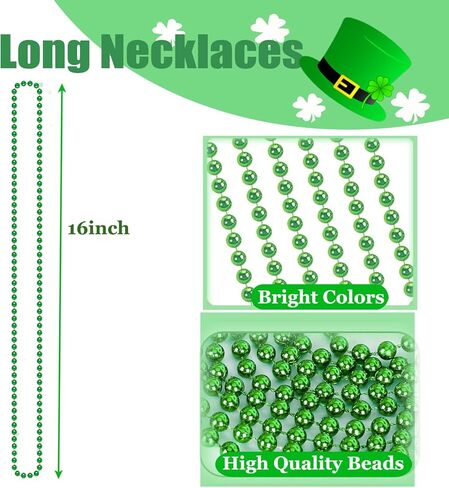 50 قطعة من إكسسوارات يوم القديس باتريك، عقد من الخرز الأخضر لعيد القديس باتريك، مقاس 31.5 بوصة من الخرز المستدير قلادات القديس باتريك الأيرلندية بكميات كبيرة in Kuwait