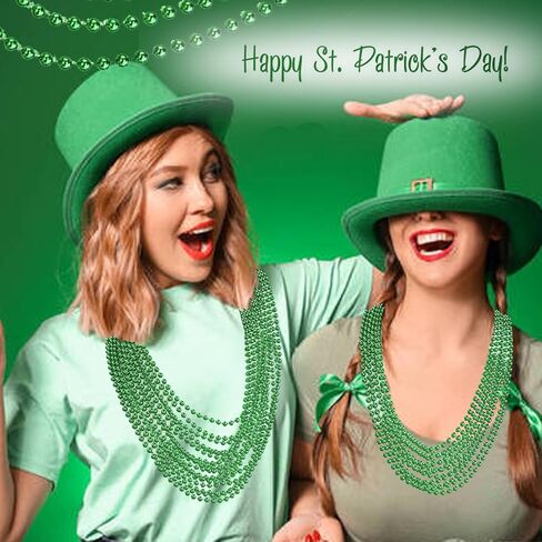 50 قطعة من إكسسوارات يوم القديس باتريك، عقد من الخرز الأخضر لعيد القديس باتريك، مقاس 31.5 بوصة من الخرز المستدير قلادات القديس باتريك الأيرلندية بكميات كبيرة in Kuwait