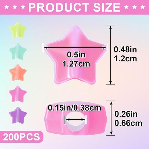OIIKI 200pcs Glow in The Dark Star Beads, Luminous Star Pony Beads for Jewelry Making, 0.5in Colorful Pendant Charms Loose Spacer Accessories for Necklace Earrings Bracelets DIY Crafts in Saudi Arabia