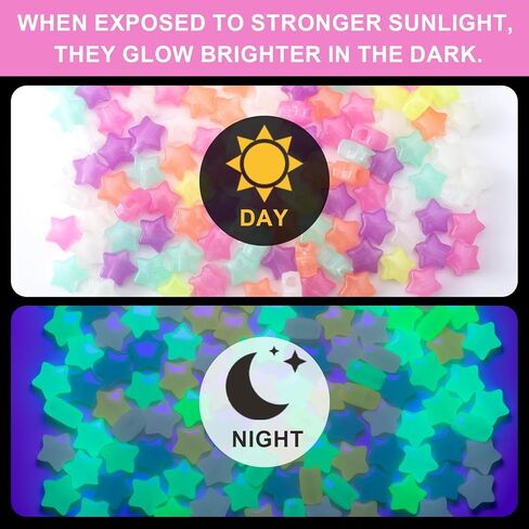 OIIKI 200pcs Glow in The Dark Star Beads, Luminous Star Pony Beads for Jewelry Making, 0.5in Colorful Pendant Charms Loose Spacer Accessories for Necklace Earrings Bracelets DIY Crafts in Saudi Arabia