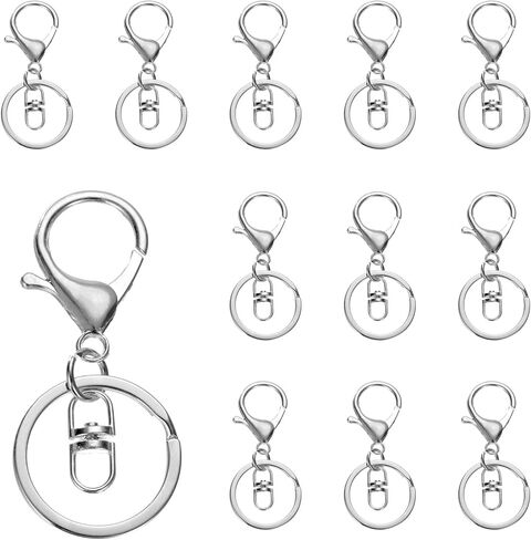 Lobster Claw Clasps Keychain, 12 Pcs Lobster Claw Clasp Hook with Swivel Trigger Clip and Flat Split Keychain Ring for DIY Craft Key Chain Accessories, White K in Saudi Arabia