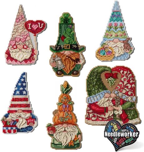 Jim Shore Holiday Gnomes (2025), Set of 6 Mill Hill Holiday Beaded Cross Stitch Ornament Kits, Plus Decorative 'Needlworker' Sticker in Saudi Arabia